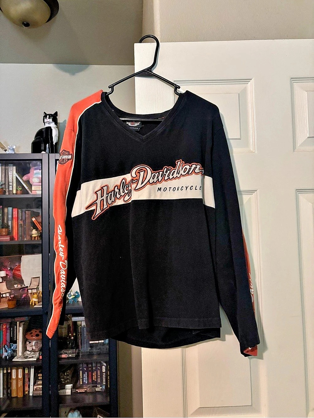 Harley-Davidson Colorblock Long Sleeve V-Neck Shirt Black & Red Size 3W